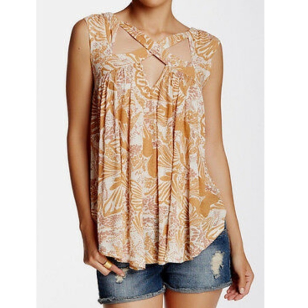 Free People Sugar Cane Crisscross Sleeveless Top in Tea Combo Size Small